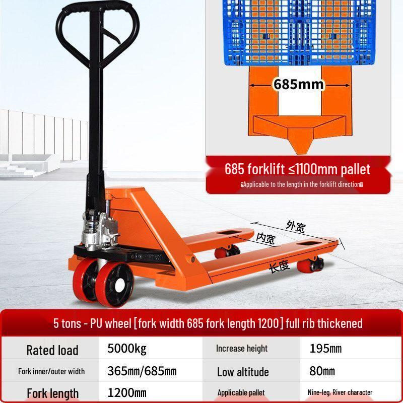 Hydraulic Hand Pallet Jack: 2-5 Ton Capacity Forklift Truck for Warehouse Loading/Unloading.