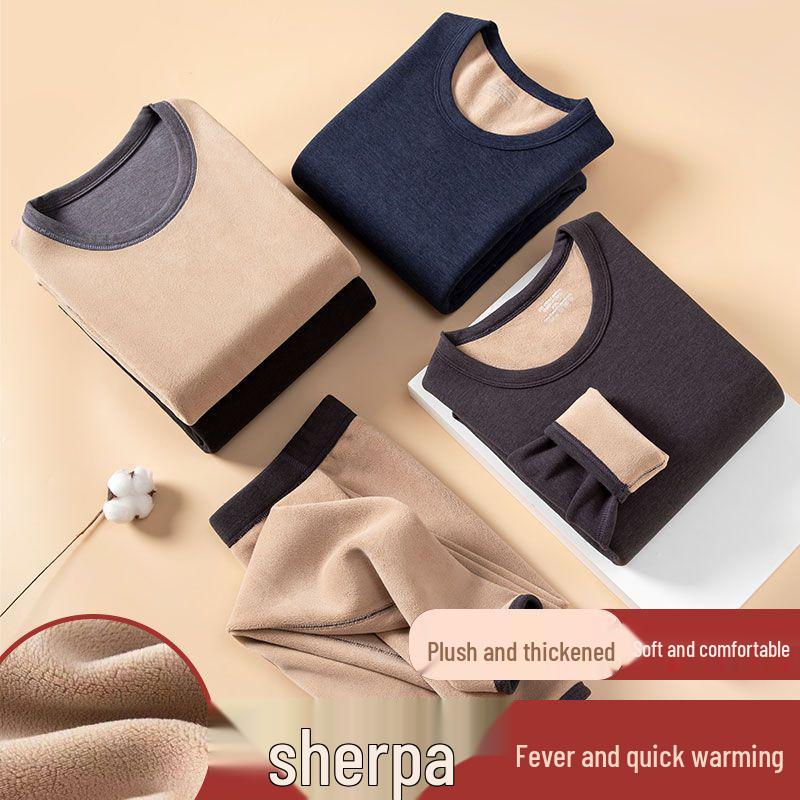 Men's Luxe Fleece-Lined Lambswool Thermal Set for Autumn-Winter
