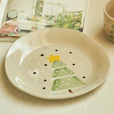 Creative Christmas Tree Ceramic Plate Home Breakfast Fruits Sandwich Dining Plate Exquisite Dessert Snacks Round Flat Plates