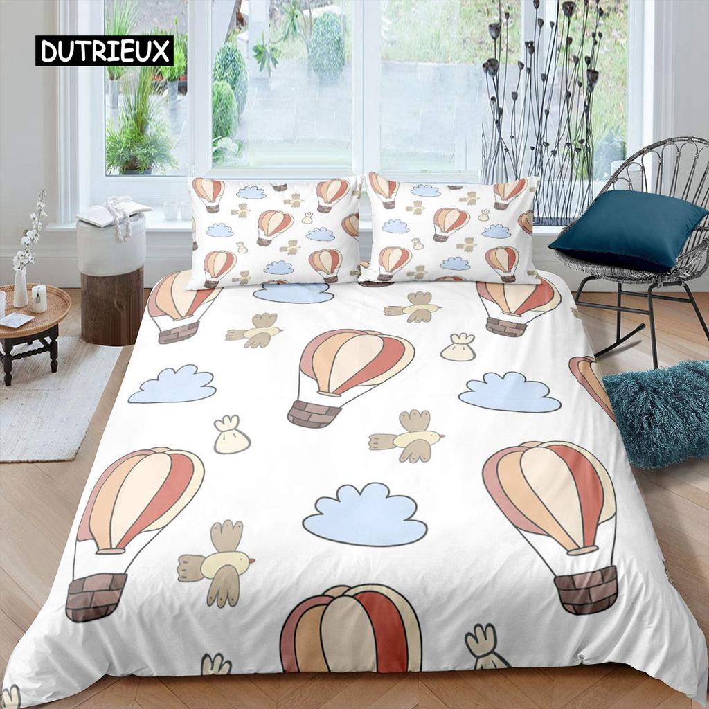 Zestaw poszwy na kołdrę z balonem na gorące powietrze Romantyczny zestaw pościeli z balonem Ekstremalne sporty Gry Poszwa na kołdrę Romantyczna podróż Poszwa na kołdrę Twin