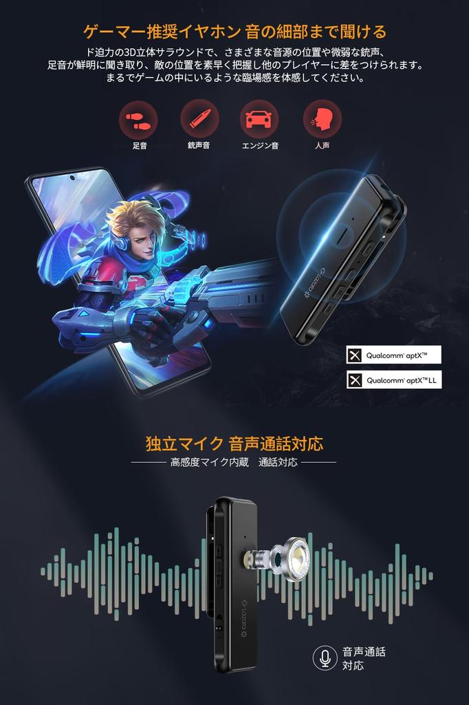 Bluetooth Wireless Audio aptX and low latency aptX LL equipped with Qualcomm smart MEMS high sensitivity music and call flip Windows black Laza-Vally