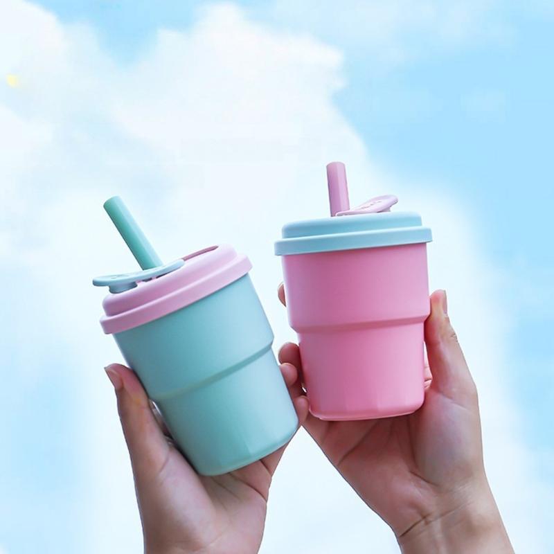 Macaron Colored 380ML Drinking Cup with Straw Leak Proof Lid Plastic Water Bottle For Travel Gym Daily Hydrations