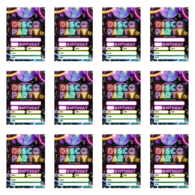 

12Pcs Fluorescent Theme Birthday Card 5x7Inch Birthday Party Invitations For Birthday Parties And Event Gatherings