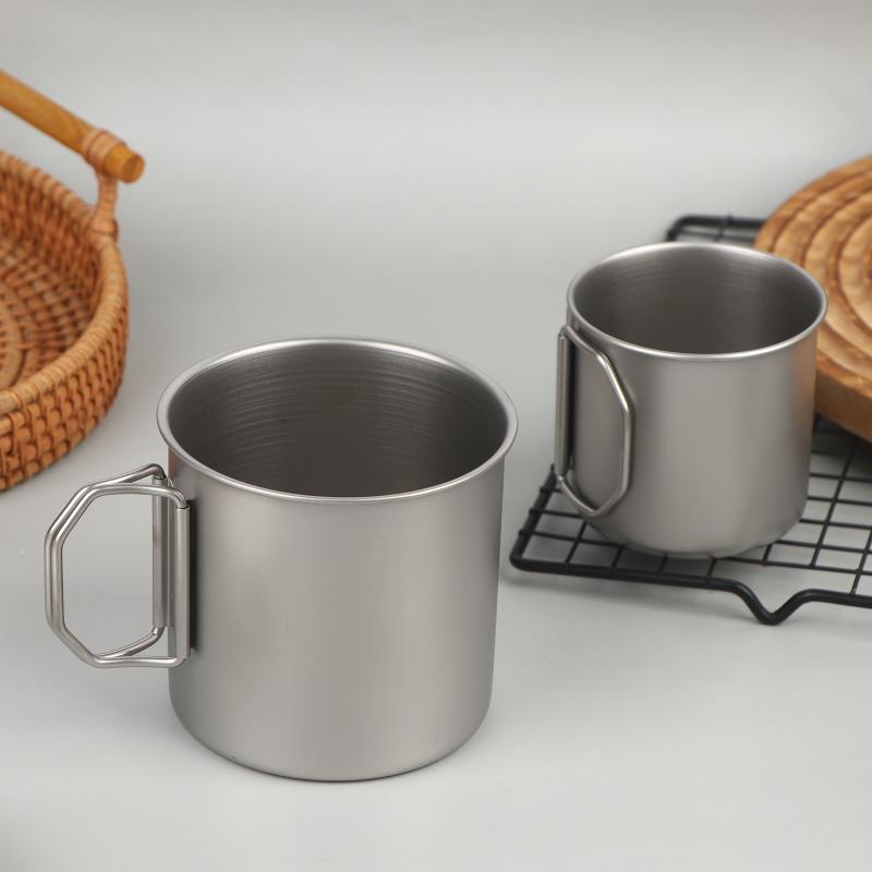Titanium Steel Coffee Mug Cup With Foldable Handle Outdoor Camping Water Mug Tableware For Hot And Cold Beverages