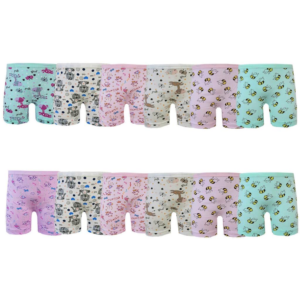 Kota Pachet 12 Boxer pentru fete lungi din bumbac lycra imprimate colorate