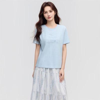 INMAN Women's Letter Embroidered Short Sleeve T-Shirt