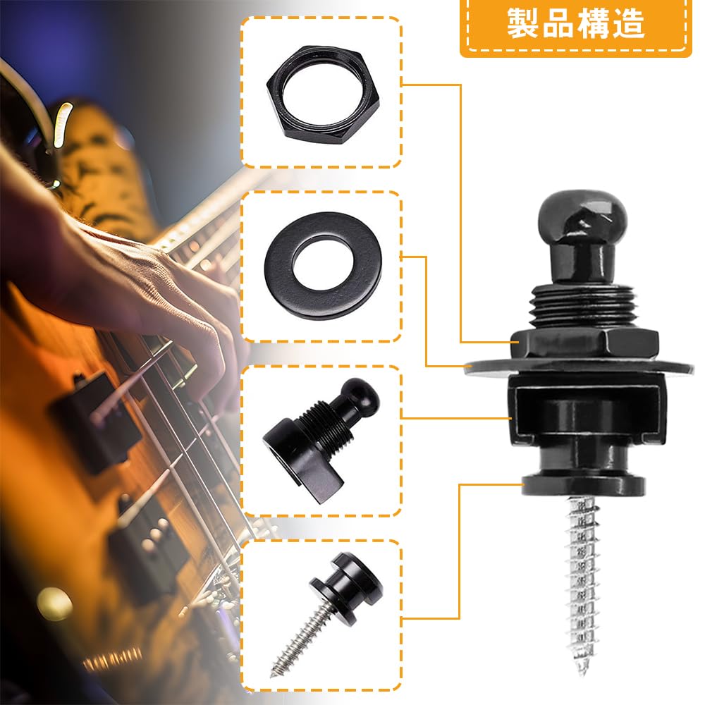 Guitar strap lock metal drop easy to for musical set of 4 pins, buckle, prevention, one-touch detachable, install, instruments, electric, acoustic,
