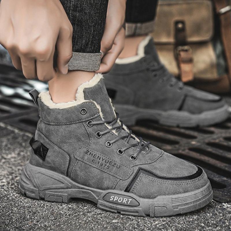 Fashion Winter Men's Plush Warm High Top Cotton Shoes Korean Version Casual Snow Boots Anti Slip Wear-resistant Boots Men's Shoes Botas
