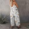 Summer Women Jumpsuit Adjustable Spaghetti Strap Backless Sleeveless Wide Leg Loose Floral Print Deep Crotch Side Pockets Pleated Vacation