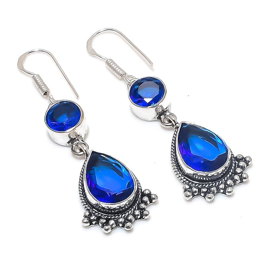

Natural London Blue Topaz Gemstone 925 Sterling Silver Earring 2.05 G0F91
