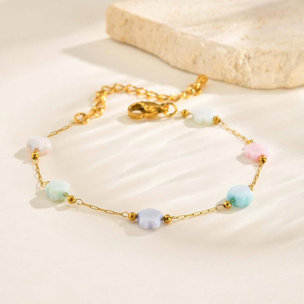 Vnox Luxury Stainless Steel Bracelets For Women, Stainless Steel Chain Natural Shell Flower Necklace, Charm Jewelry Wholesale