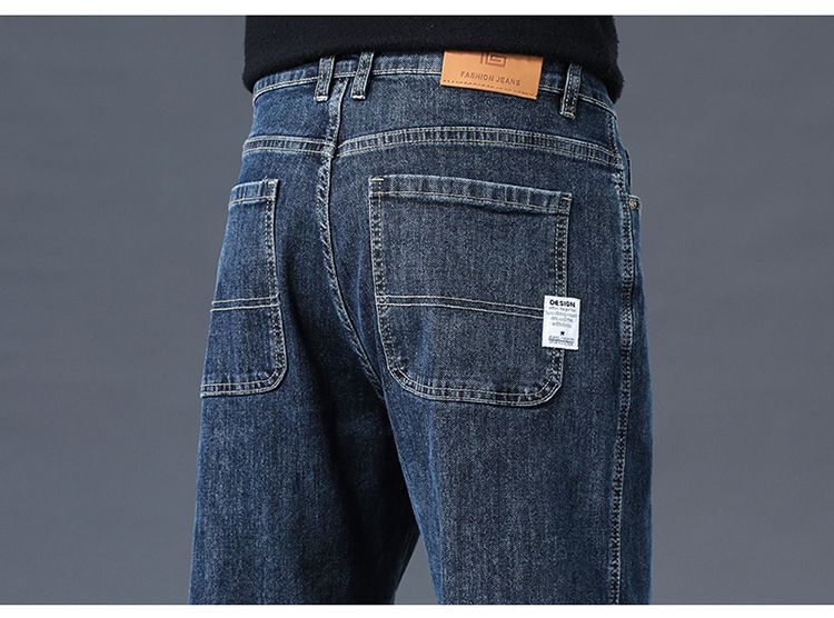 Autumn new velvet European large size cotton soft blue gray straight eight-point jeans men's very light pants