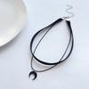 Sweet and Cute Black Acrylic Moon Crescent Pendant Velvet Strap Double Layer Wear Choker Neck Strap Collar Choker Necklace Women