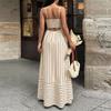 Women Striped Maxi Dress Sleeveless Spaghetti Strap Backless Waist Cinched Casual Summer Dress for Vacation Beachwear