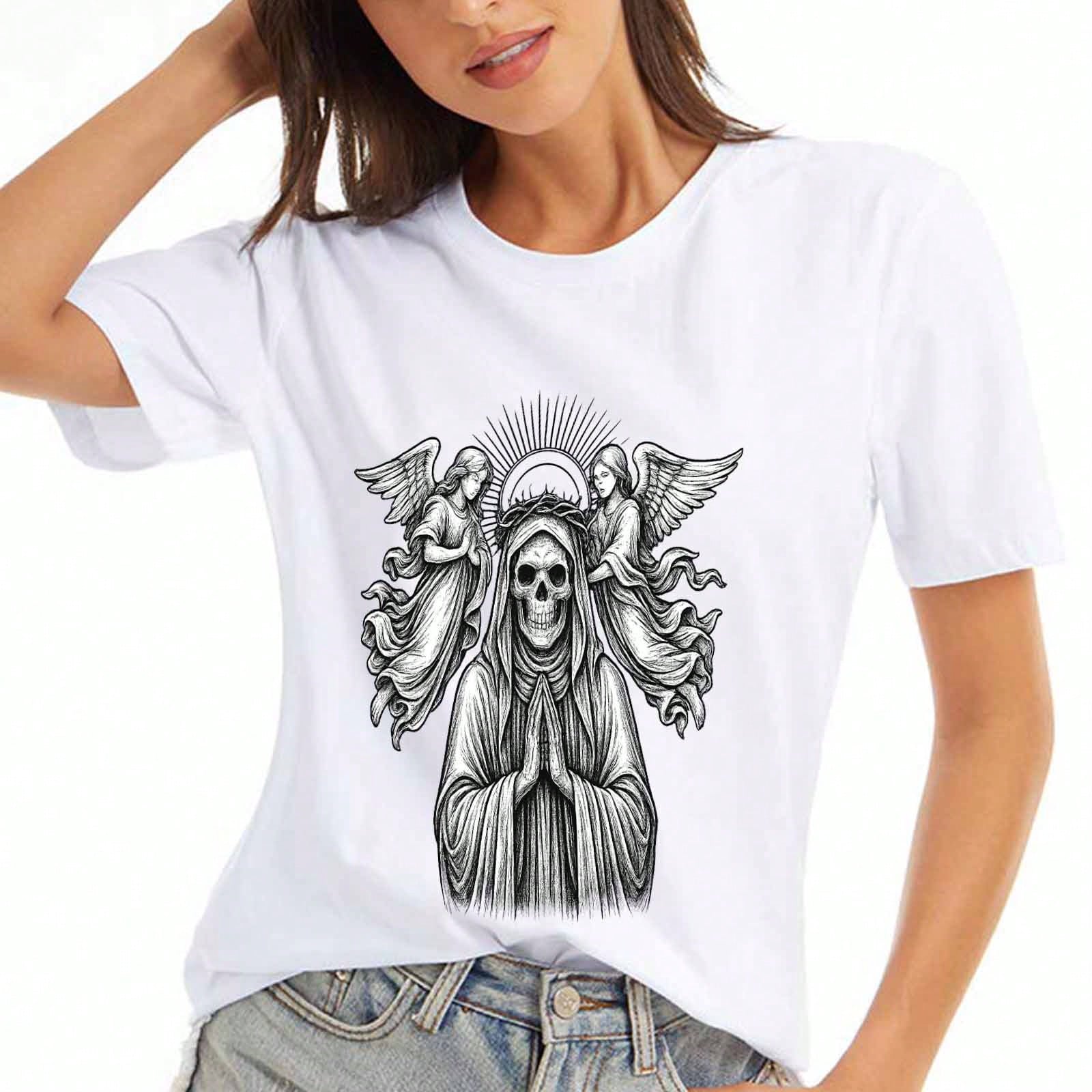 Angel And Demon Ladies  Cotton T Shirt, Pure Cotton Premium Print, Durable, Casual And Fashionable. Paradise Angel And Devil Anime Design, Aesthetical S разноцветный