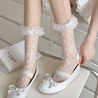 Meiko Durchsichtige Gepunktete König Fransen Lange Socken