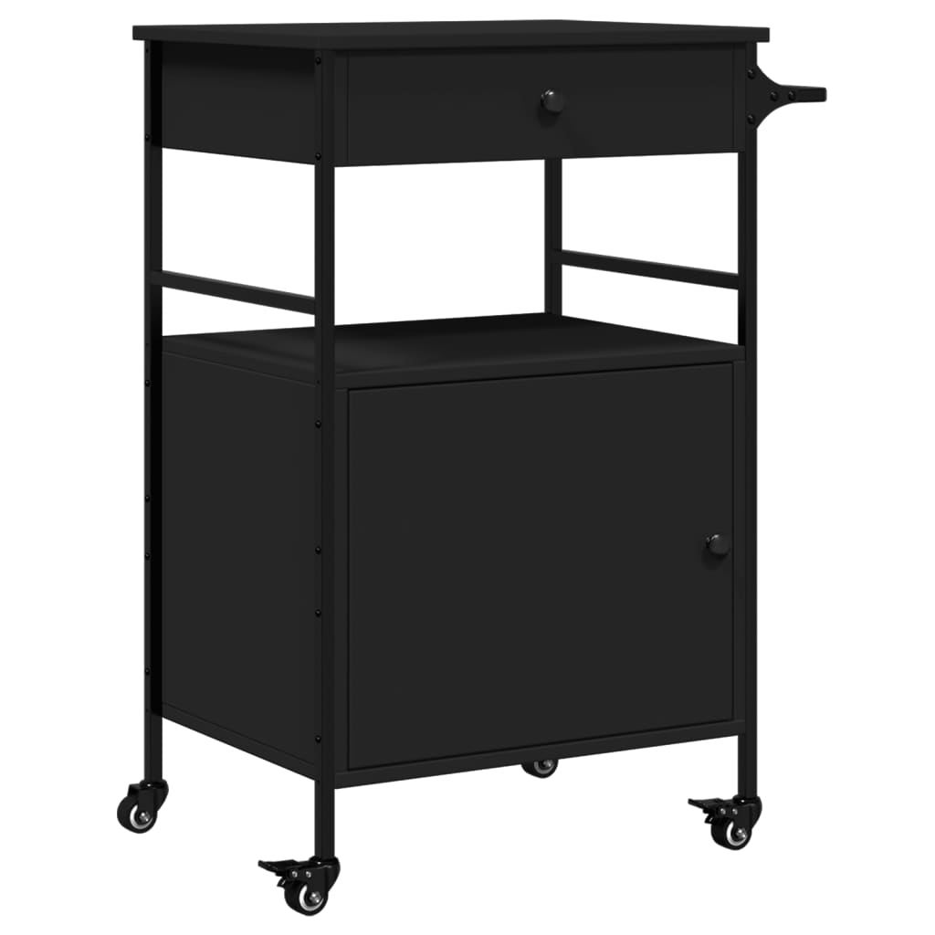 Vidaxl Kitchen Trolley, Black, 56X43X89.5 Cm, Wood-Based Material