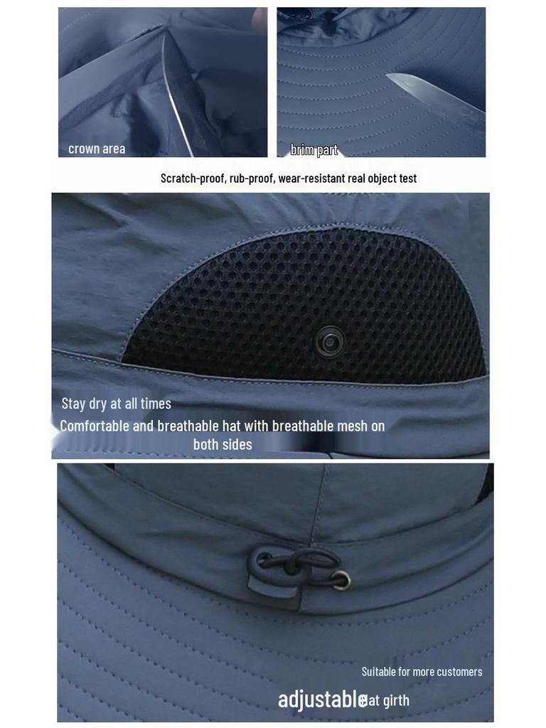 Męski kapelusz przeciwsłoneczny z szerokim rondem - Letni kapelusz słomkowy ochronny na zewnątrz do wędkowania i budowy.