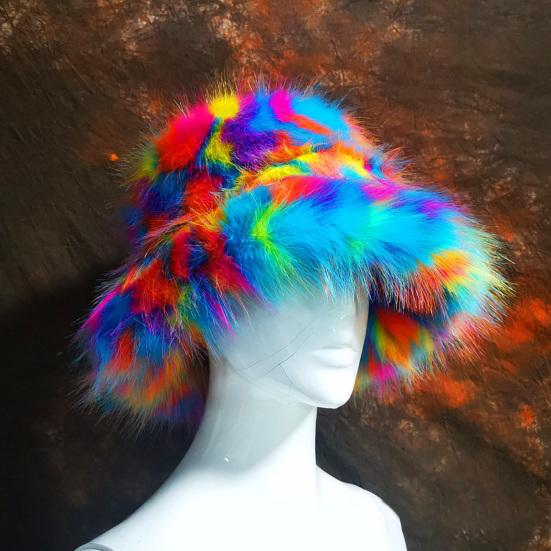 Dámský klobouk basin z umělé kožešiny, bohaté barvy, měkký, zesílený, nadýchaný, hřejivý, dekorativní, kreativní design, klobouk bucket, oděvní doplněk