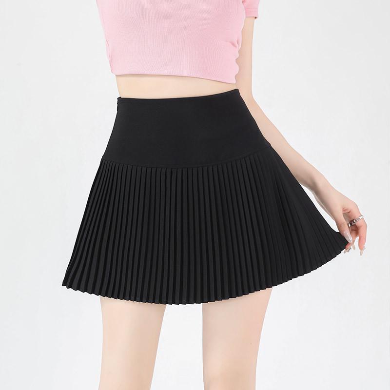 Aprikosenfarbener Damen A-Linien Rock mit hoher Taille und Falten - Kurze Frühlingsausgabe 2025