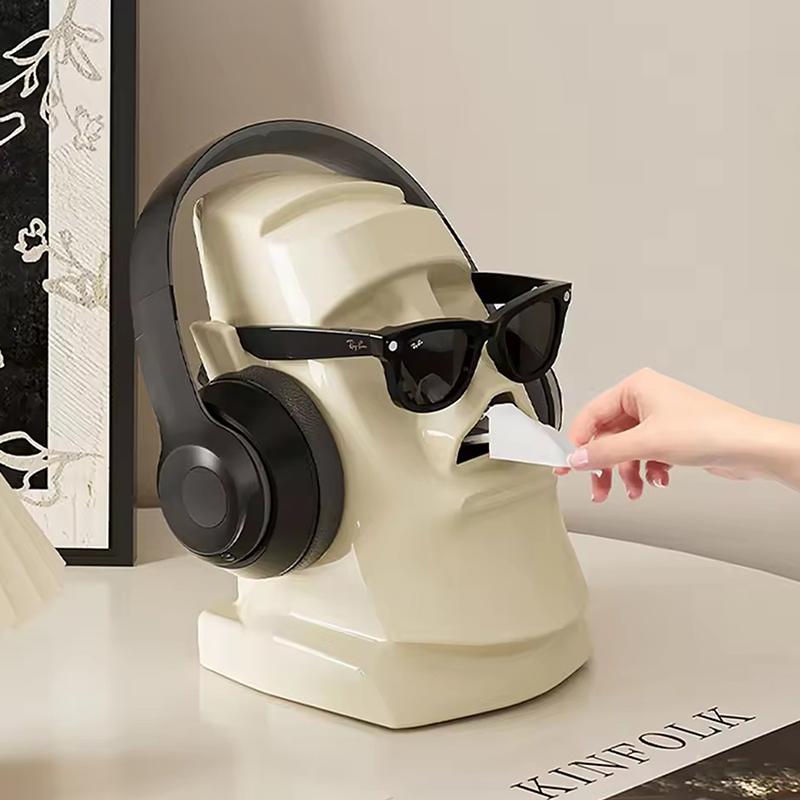 Creative Stone Figure Paper Towel Box Glasses & Headphone Holder Tissue Holder Tissue Container Home Office Desktop Decoration
