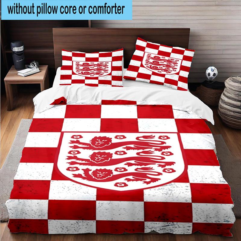 3pcs England Football Crest Printed Bedding Set Duvet Cover Closure Includes 1 Duvet Cover & 2 Pillowcases Bedding Sets Home Decor Gifts
