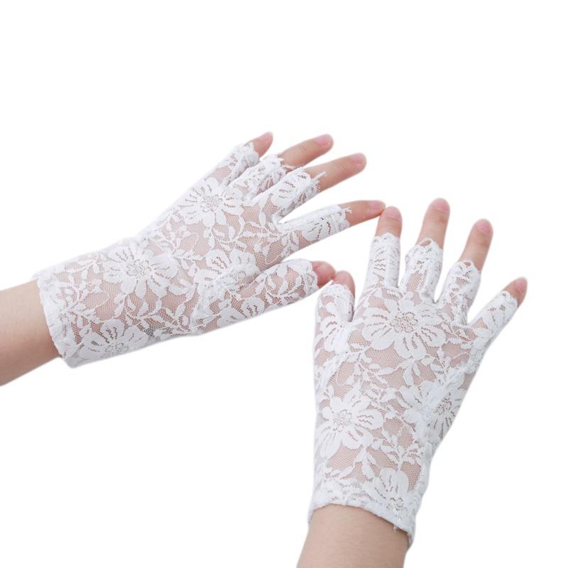 Womens Sexy Dressy Lace Gloves Sunscreen Short Gloves Fingerless Lace Driving Gloves Spring And Summer Mittens Accessories
