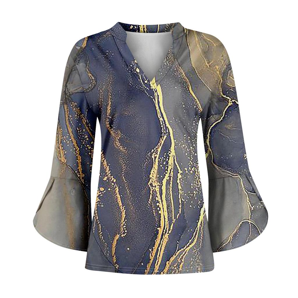 3/4 Sleeve Shirts For Women's Fashion Casual Round Neck Printed T-Shirt Top