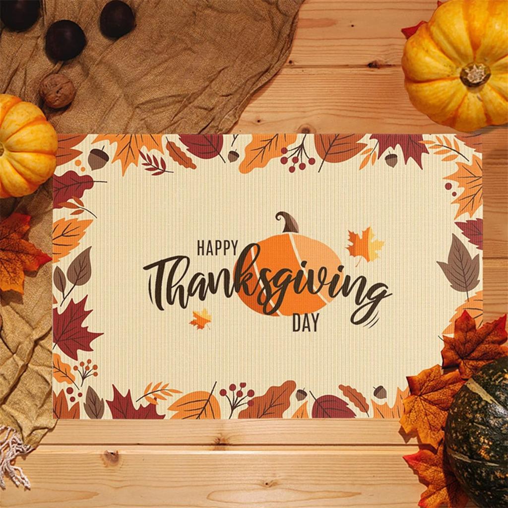 Thanksgiving Harvest Linen Table Runner with Pumpkin and Maple Leaves Print Fall Home Decor Dining Table Decoration