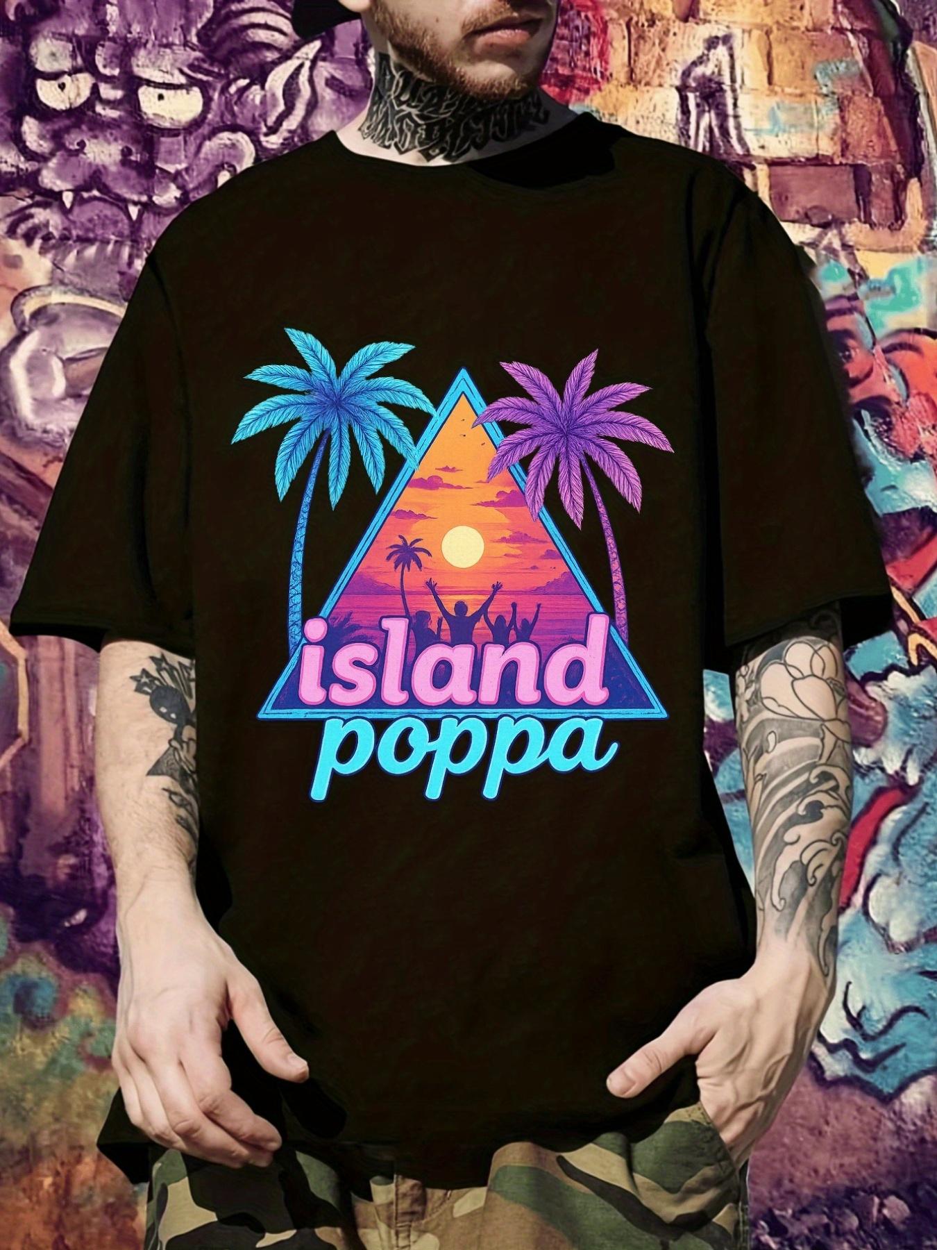 Tropical Island Pop-Up Graphic T-shirt - Casual Short Sleeve S