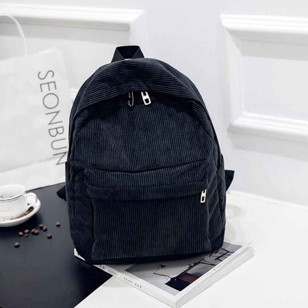 Pure Color Manšestrový batoh Móda Ženy Školní batoh Dámský Batoh Teenger Girl Školní Tašky Žena Mochila Bagpack Pack
