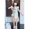 Cartoon Striped Girls Sleeveless Dress with Flutter Sleeves Summer Casual Wear