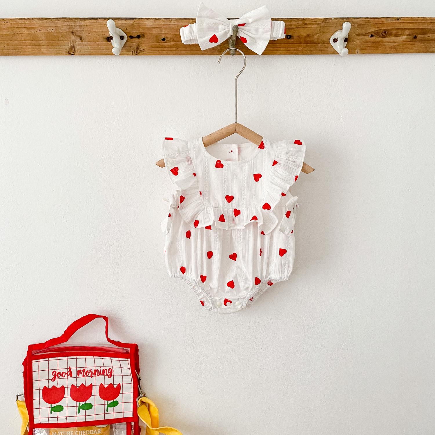 

Корейский боди-ромпер для девочки с сердечком - Лето 2025 Наряд для сестры 66 cm