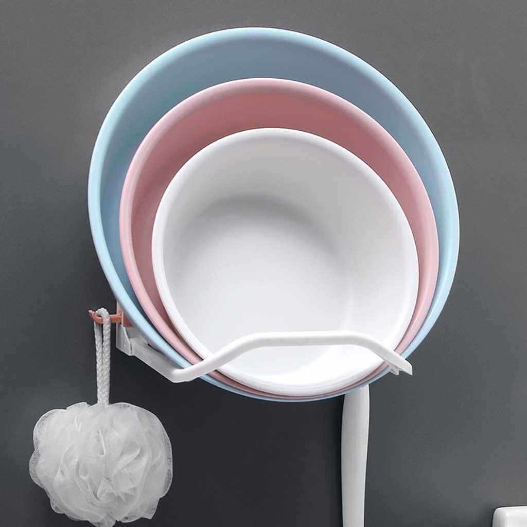 Wall Mounted Foldable Wash Basin Storage Rack Pot Lid Shelf Holder Self Adhesive