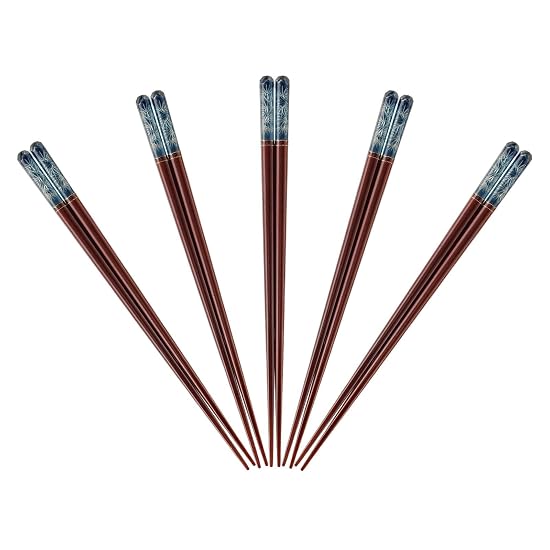 J-kitchens Chopstick Set, 5 Pairs, Acrylic Resin & Natural Wood, Dinner Standard, Akuria Kiriko Mats