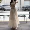 Elegant Coffee French Retro One-Shoulder Top & Long Skirt Set for Spring/Summer.