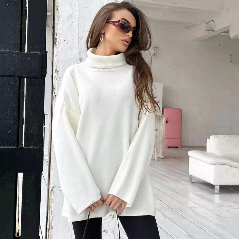Mulheres blusas básicas soltas gola alta 2023 outono inverno manga longa macio quente jumpers casual malha superior oversize camisola pulôver feminino puxar