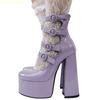 Fashion Lolita Cute Purple/pink Leather Buckle Sandals Hot Girl Thick Heel Large Size High Heels 2025 New Hollow Chunky Heel Sandals