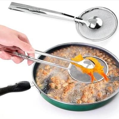 Stainless Steel Fried Food Fishing Oil Scoop, Multi-functional Filter Spoon with Clip Food Kitchen Oil-Frying BBQ Filter