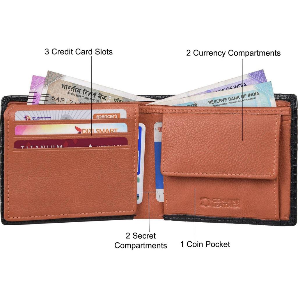 Men Casual, Formal, Travel, Trendy Black Genuine Leather RFID Wallet  (6 Card Slots)