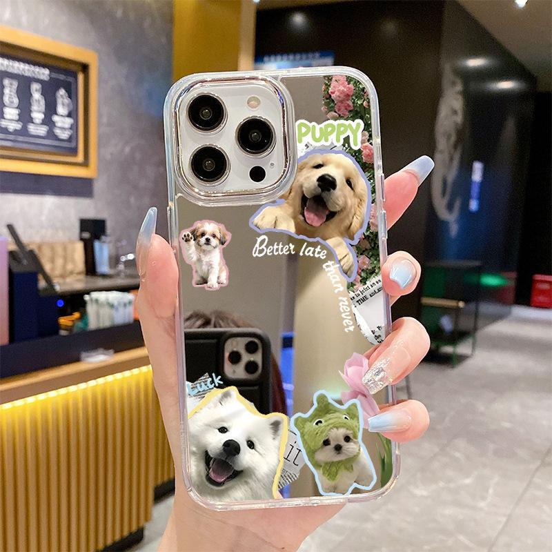 Factory Direct Sales Cute Dog Collage Mirror Apple 13promax Mobile Phone Case iPhone17 Cute Pet Protective Case