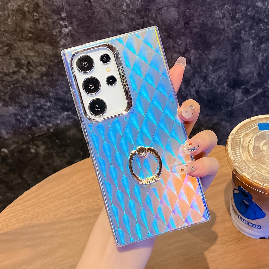 For Samsung Galaxy S22 Ultra 5G Phone Case IMD Leser Electroplated PC+TPU Cover with Ring Kickstand