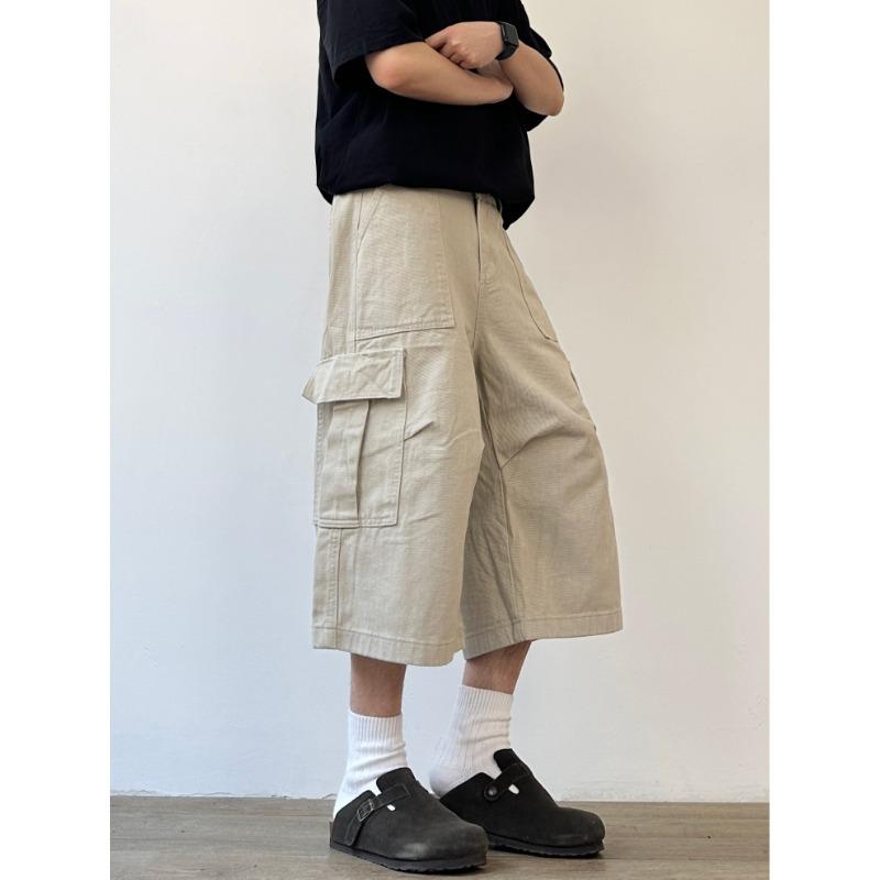 JOYZONE summer American retro tooling multi-pocket shorts pure cotton men's and women's loose wide-leg cropped pants trendy brand