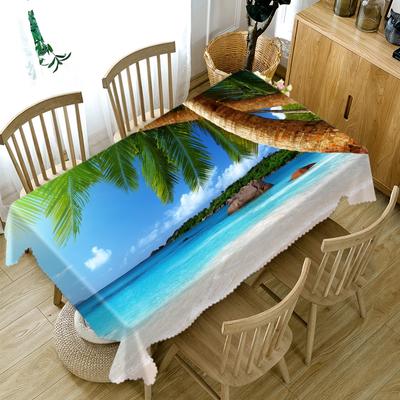 Beach Seascape And Coconut Tree Pattern Tablecloth Thicken Cotton Rectangular Round Table Cloth For Wedding Picnic Party