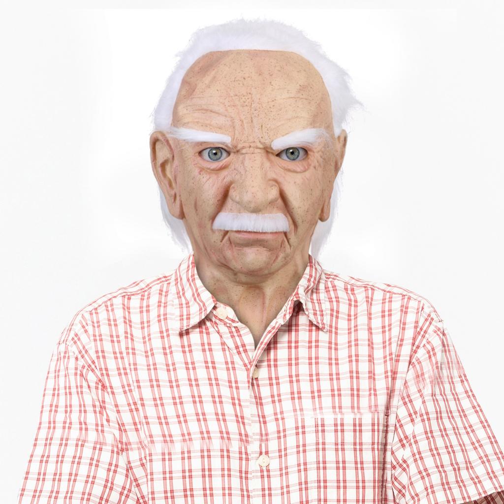 Realistic White-Haired Old Man Headgear Humorous Funny Grandfather Mask Latex Role-Playing Props For Halloween Masquerade