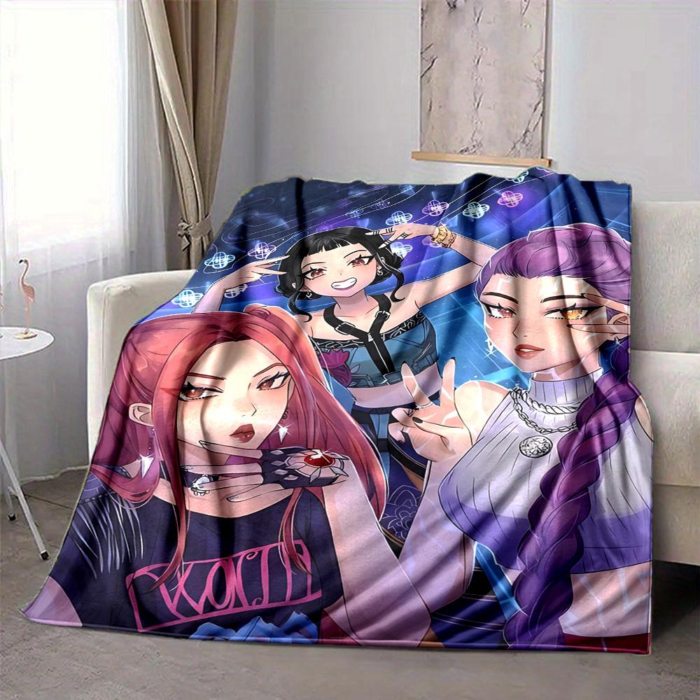 1pc KPop Demon Hunters Cozy Print Blanket Lightweight Warm Flannel Throw Blanket For Sofa, Bed, Living Room