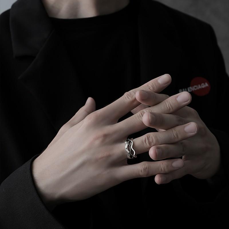 Adjustable Open Ring Men Women Sterling Geometric Hollow Design Minimalist Vintage Style Fashion Jewelry