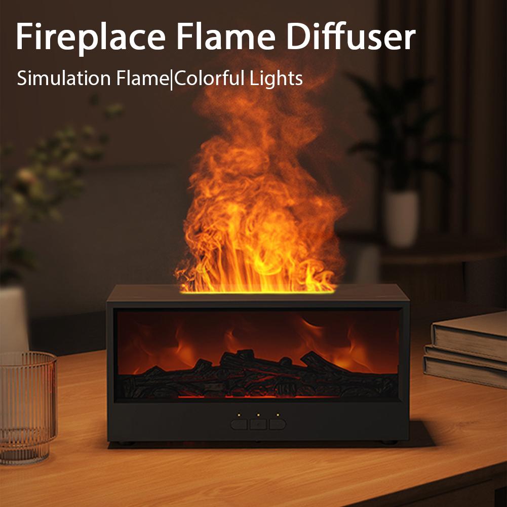 Simulated 3D Fireplace Flame Desktop Essential Oil Diffuser with Remote Control Home Aroma Therapy Humidifier for Relaxation