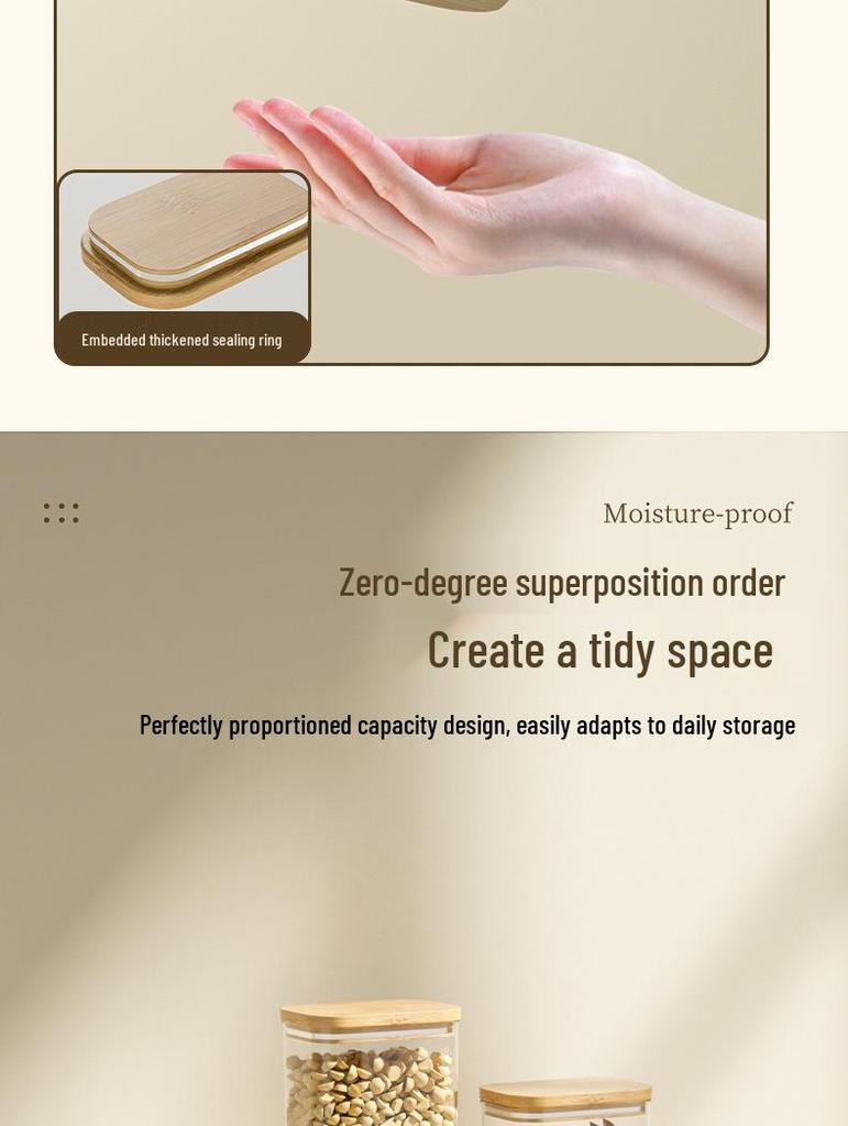 Transparent Plastic Food Jar with Bamboo Lid for Kitchen Storage