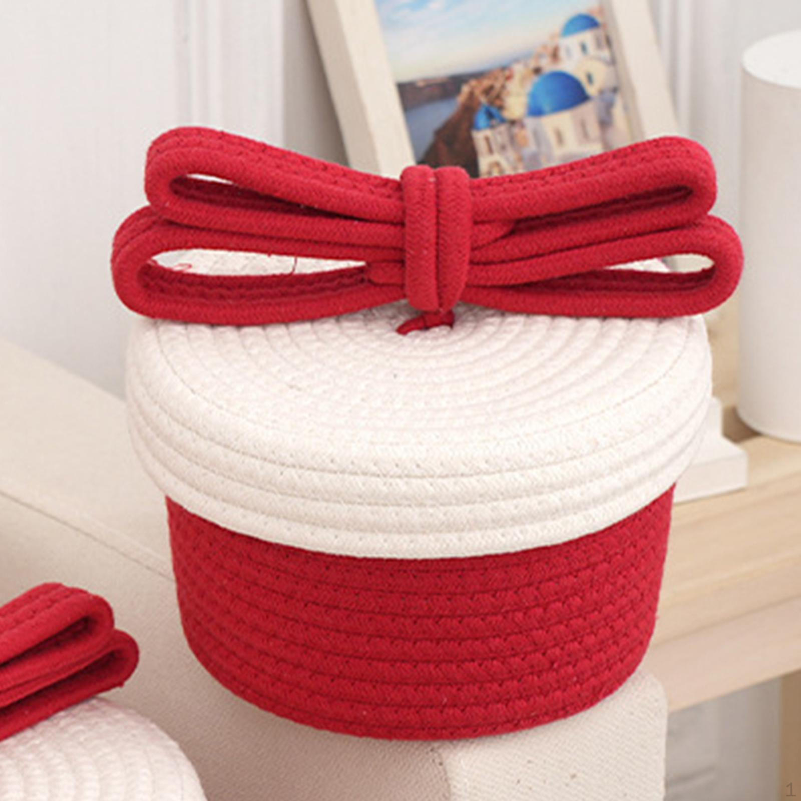 

Корзина из хлопковой веревки с крышкой, настольная полка для хранения всякой всячины, домашний декор для маленькой собаки 22cmx22cmx12cm